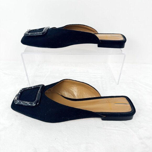 Sam Edelman New York Women's 8.5 Lavina Black Linen Buckle Square Toe Mule Slide - Picture 7 of 11